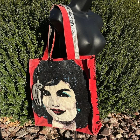 Loop NYC & ANDY WARHOL-Red Jackie O. Distressed Tote Canvas Bag-REPOSHING-used - Picture 6 of 17